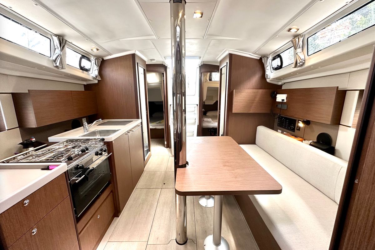 Salon of Dancefloor, a Beneteau Oceanis 38.1 sailboat at Fethiye, Turkey