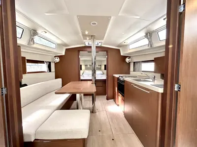 Salon of Dancefloor, a Beneteau Oceanis 38.1 sailboat at Fethiye, Turkey