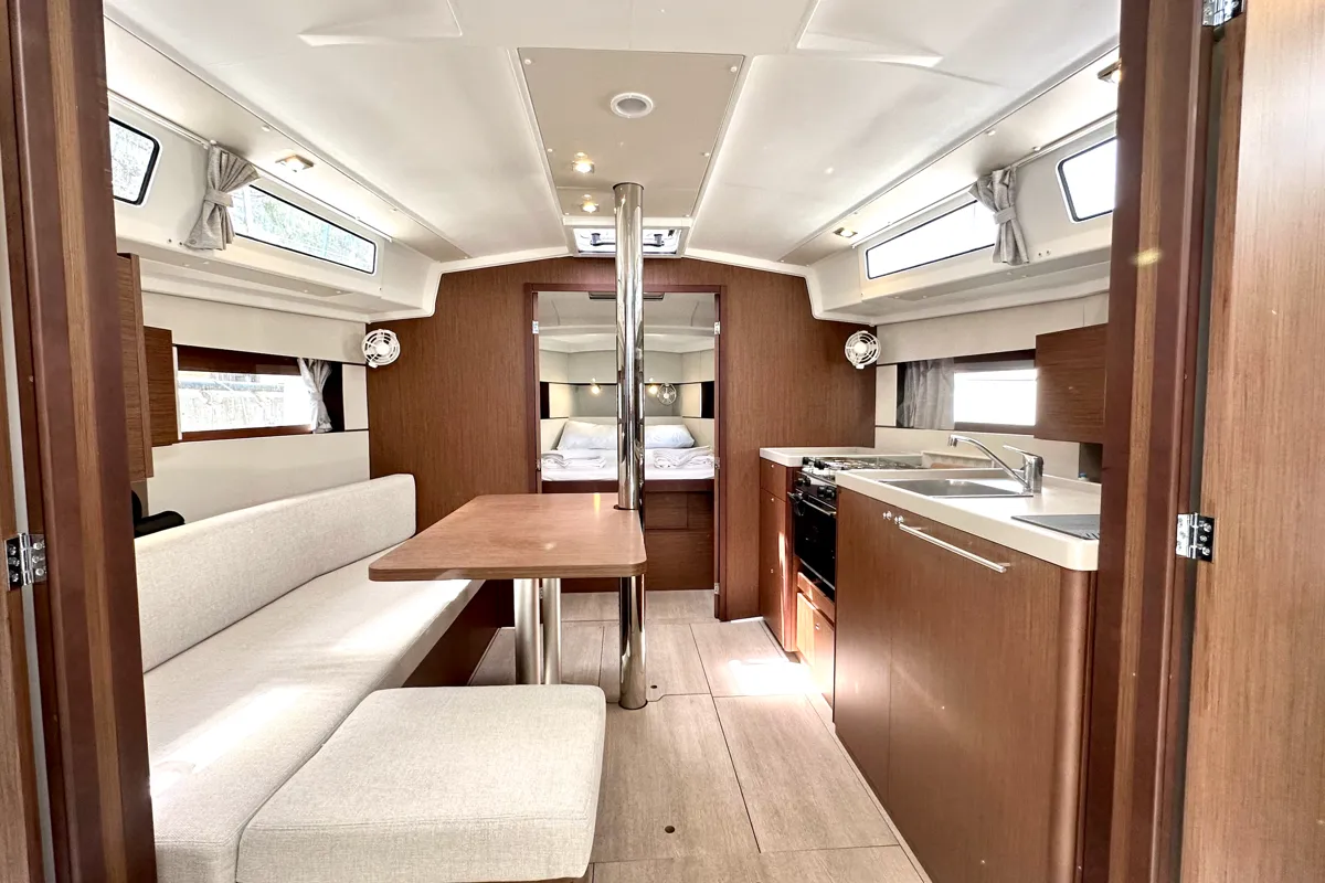 Salon of Dancefloor, a Beneteau Oceanis 38.1 sailboat at Fethiye, Turkey