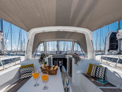 Deck of Prodigy, a Beneteau Oceanis 38.1 sailboat at Grad Biograd na Moru, Croatia