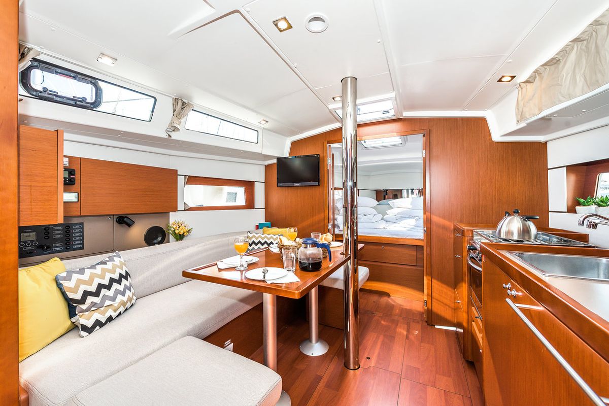 Salon of Prodigy, a Beneteau Oceanis 38.1 sailboat at Grad Biograd na Moru, Croatia