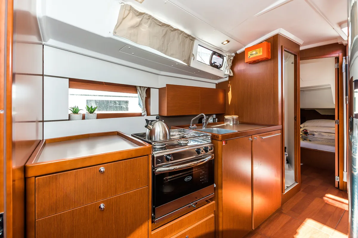 Galley of Prodigy, a Beneteau Oceanis 38.1 sailboat at Grad Biograd na Moru, Croatia