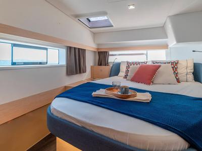 Cabin on SIMBA, a Fountaine Pajot FP 44 catamaran at Gouvia, Greece