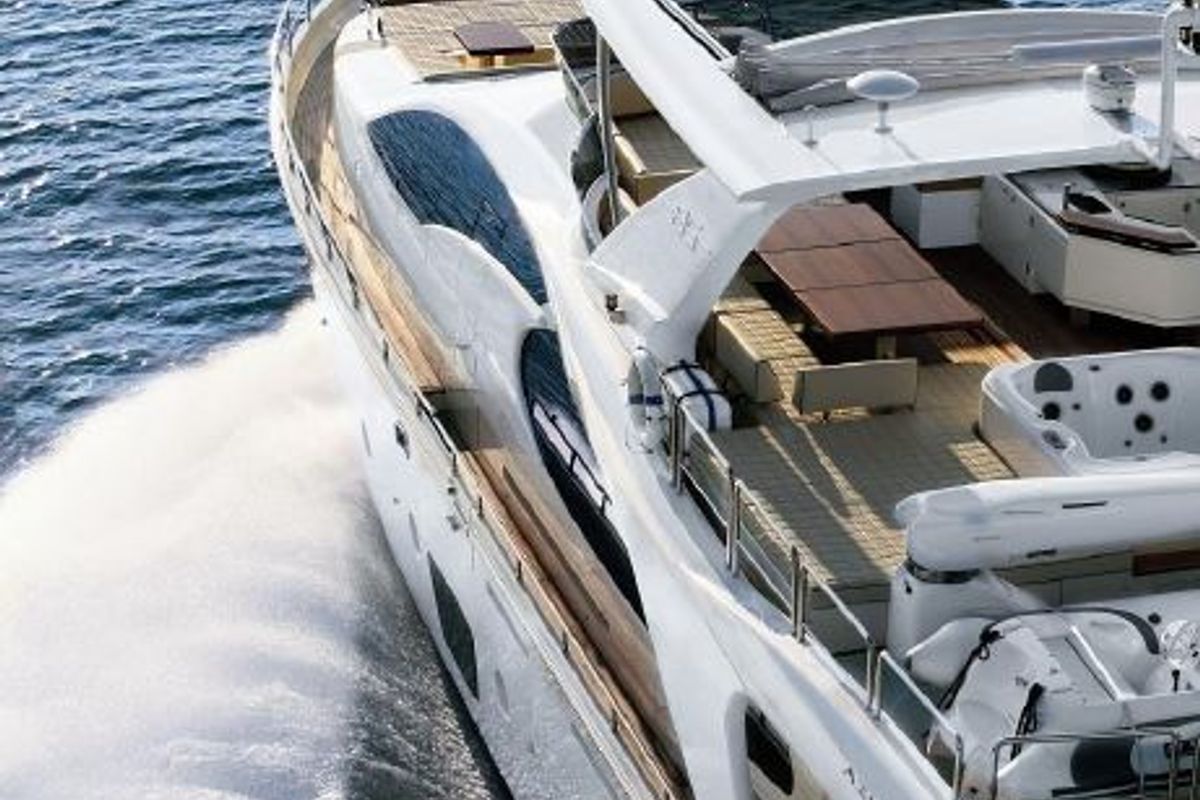 Exterior view of La Fenice, a Azimut 85F yacht at Gouvia, Greece