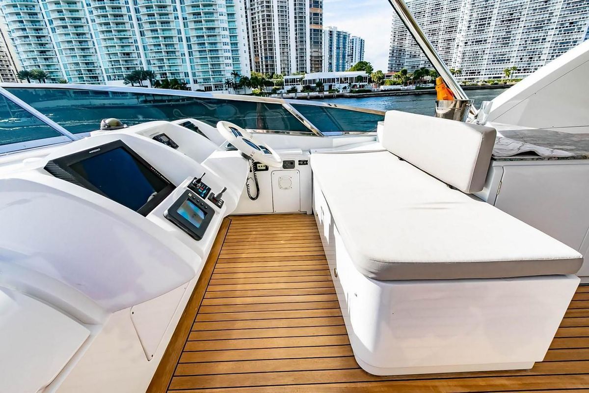 Cockpit of La Fenice, a Azimut 85F yacht at Gouvia, Greece