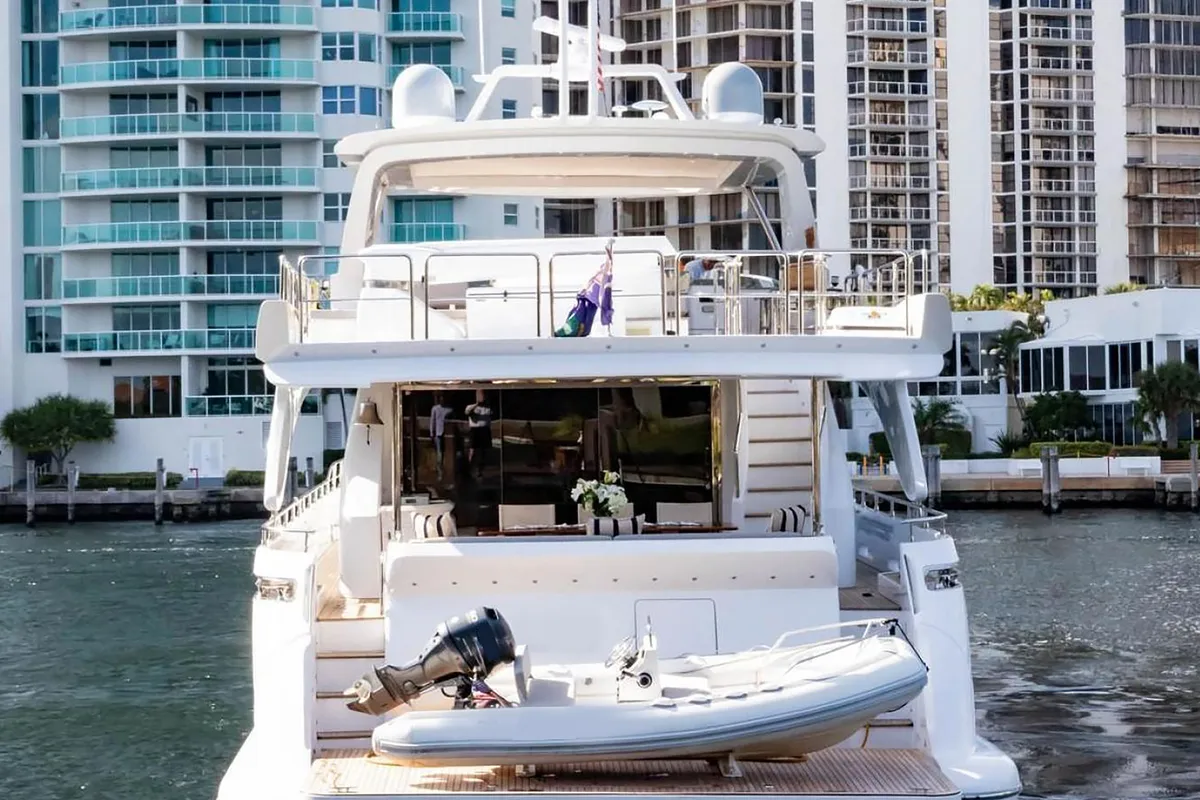 Exterior view of La Fenice, a Azimut 85F yacht at Gouvia, Greece