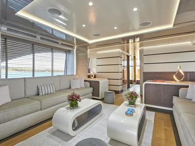 Salon of La Fenice, a Azimut 85F yacht at Gouvia, Greece
