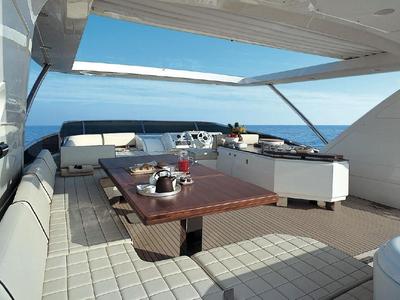 Deck of La Fenice, a Azimut 85F yacht at Gouvia, Greece