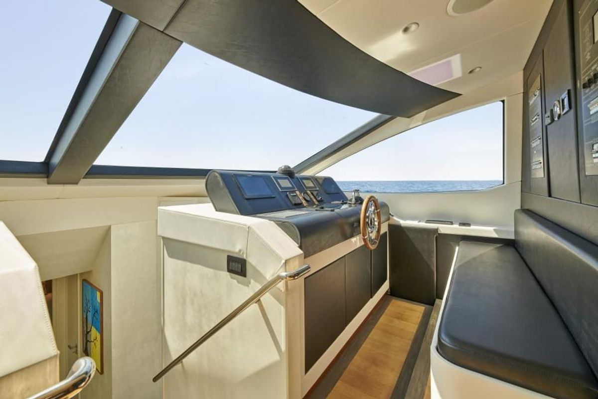 Cockpit of La Fenice, a Azimut 85F yacht at Gouvia, Greece