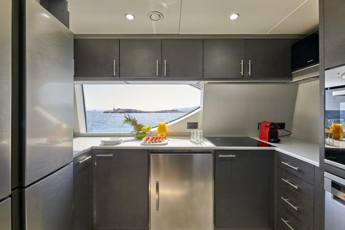 Galley of La Fenice, a Azimut 85F yacht at Gouvia, Greece