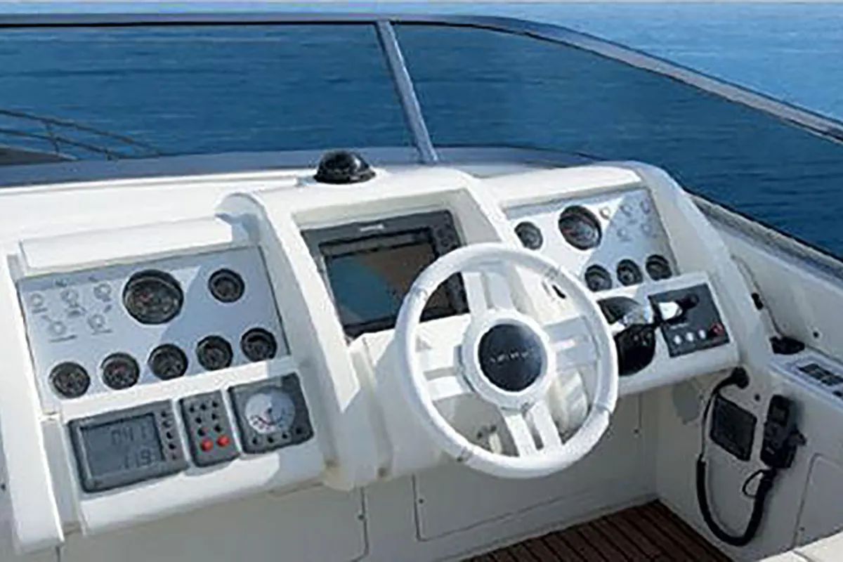 Cockpit of La Fenice, a Azimut 85F yacht at Gouvia, Greece
