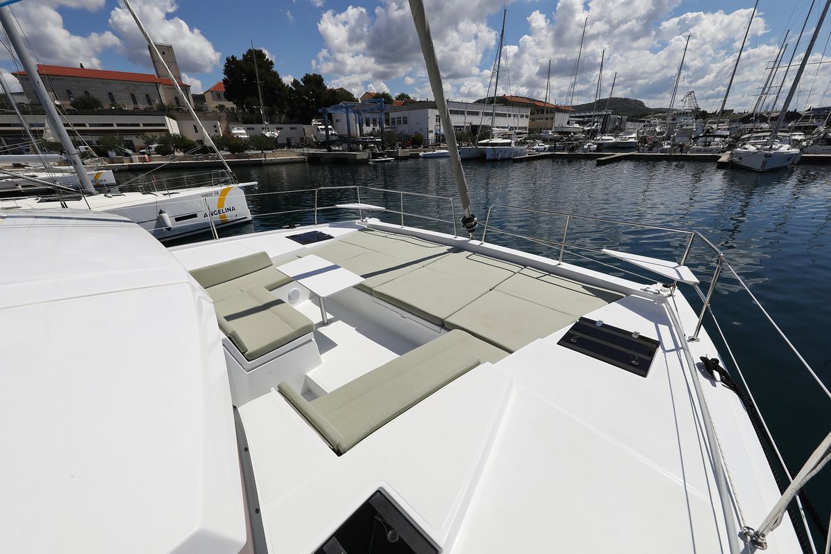 Deck of Mademoiselle, a Bali 4.2 catamaran at Općina Rogoznica, Croatia