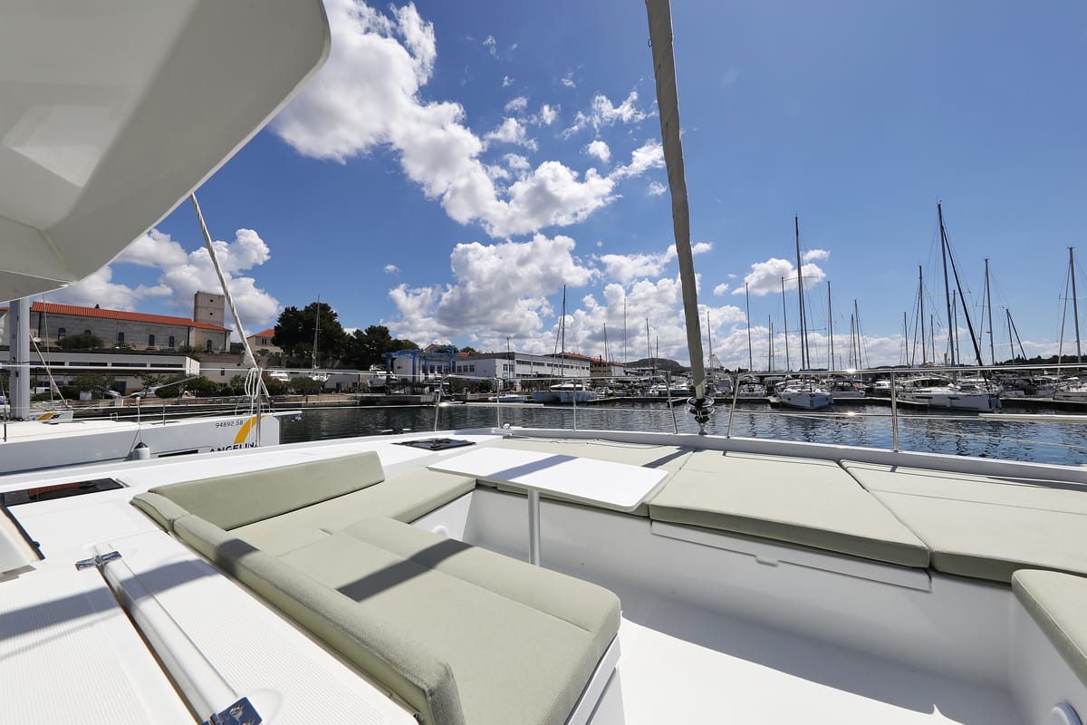 Deck of Mademoiselle, a Bali 4.2 catamaran at Općina Rogoznica, Croatia