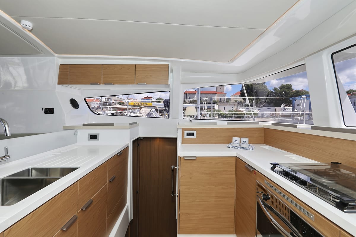 Galley of Mademoiselle, a Bali 4.2 catamaran at Općina Rogoznica, Croatia