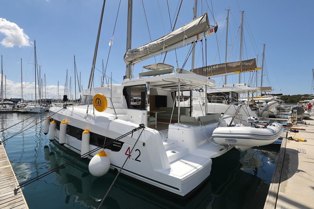 Exterior view of Mademoiselle, a Bali 4.2 catamaran at Općina Rogoznica, Croatia