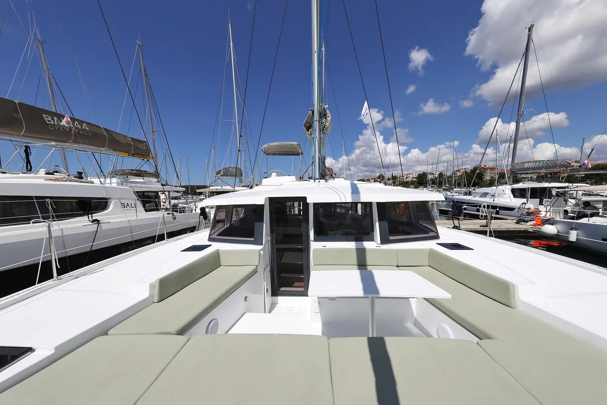 Deck of Mademoiselle, a Bali 4.2 catamaran at Općina Rogoznica, Croatia