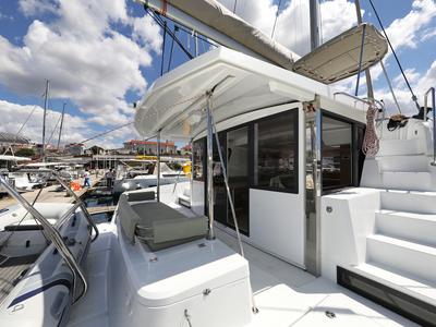 Deck of Mademoiselle, a Bali 4.2 catamaran at Općina Rogoznica, Croatia
