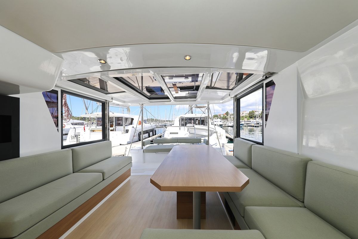 Salon of Mademoiselle, a Bali 4.2 catamaran at Općina Rogoznica, Croatia