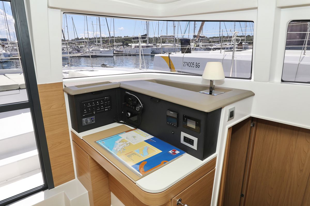 Cockpit of Mademoiselle, a Bali 4.2 catamaran at Općina Rogoznica, Croatia