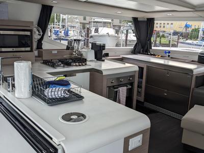 Galley of Dragonfly, a Fountaine Pajot Tanna 47 catamaran at Road Town, British Virgin Islands