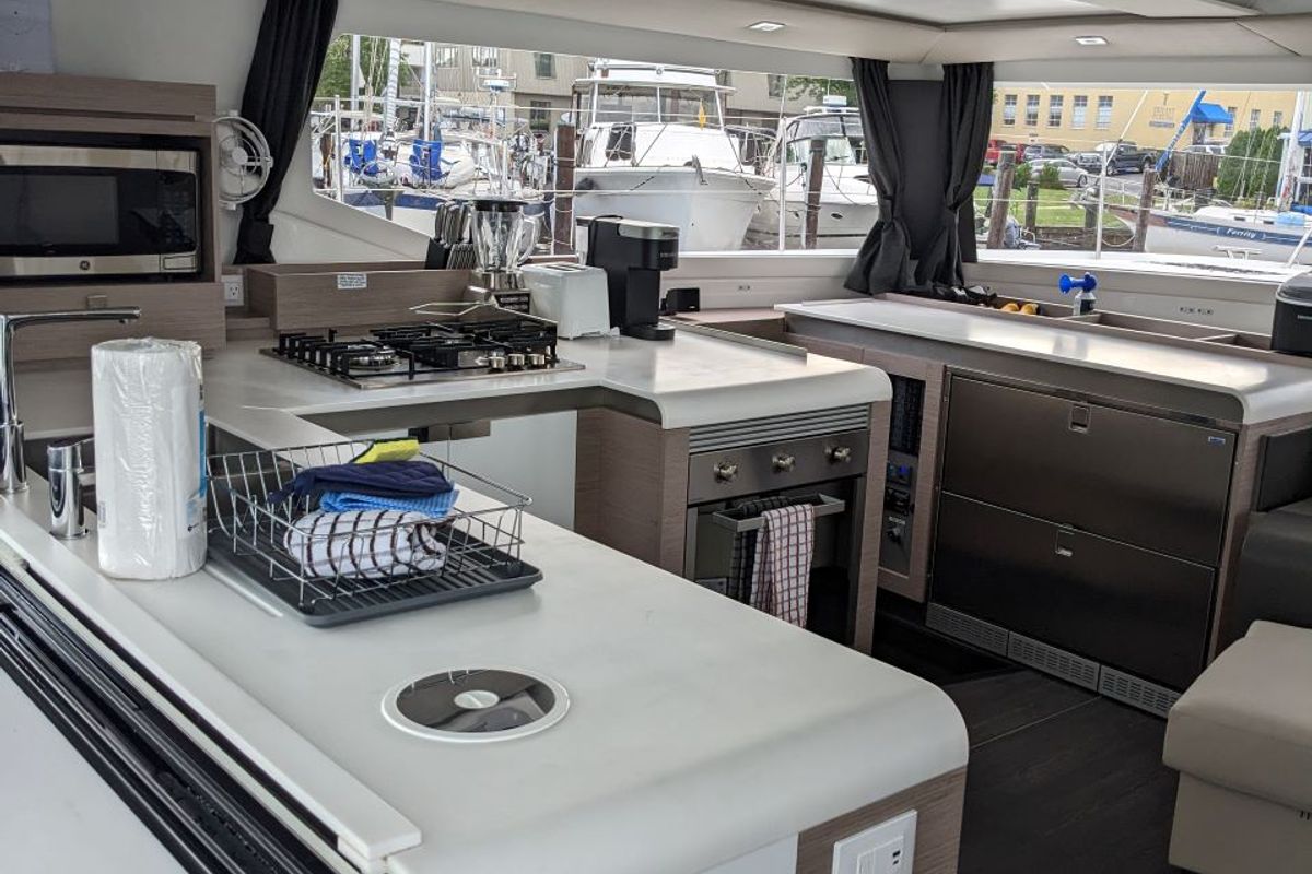 Galley of Dragonfly, a Fountaine Pajot Tanna 47 catamaran at Road Town, British Virgin Islands
