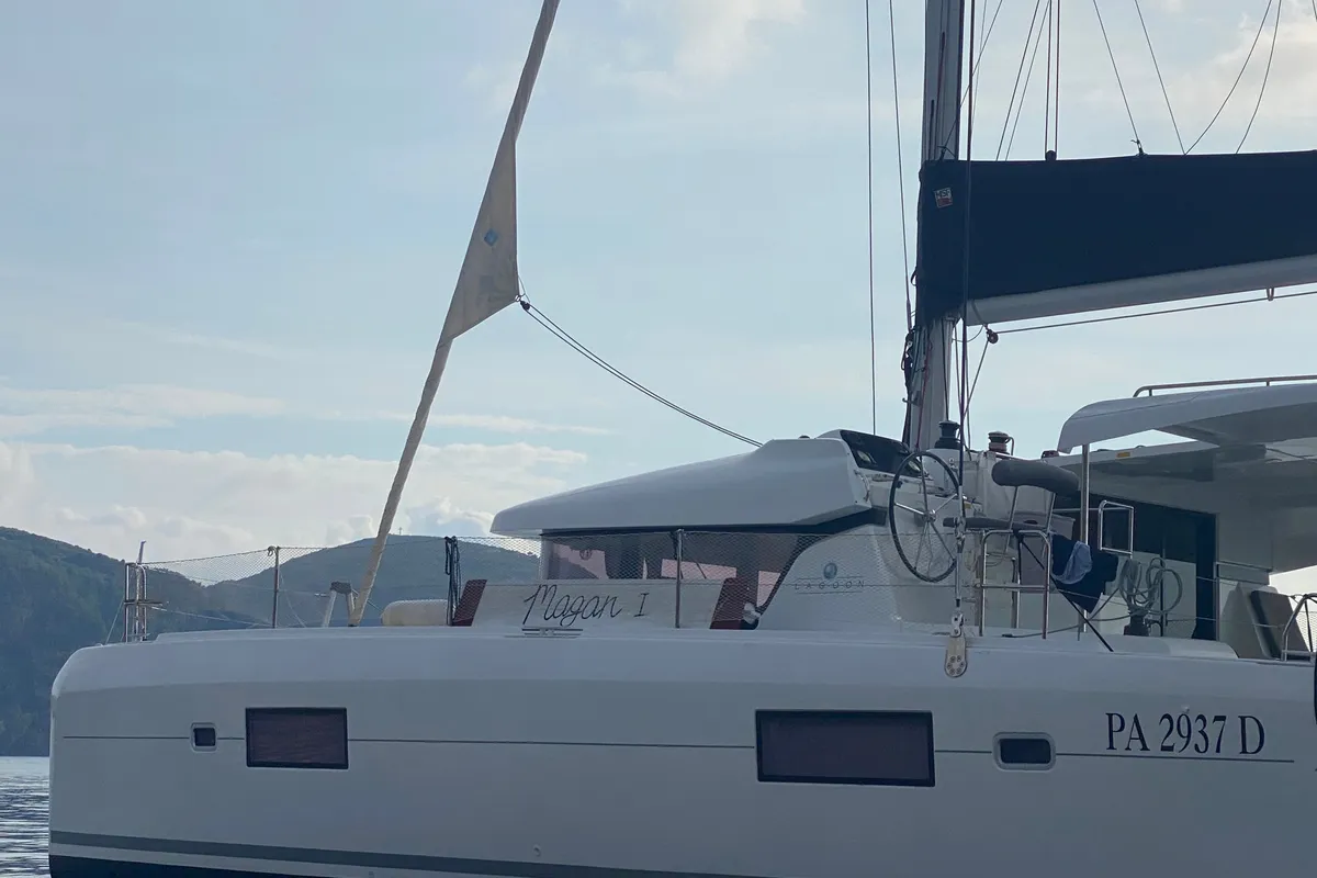 Exterior view of MAGAN 1 WATER MAKER - PANNELS , a Lagoon 42 catamaran at Capo d'Orlando, Italy