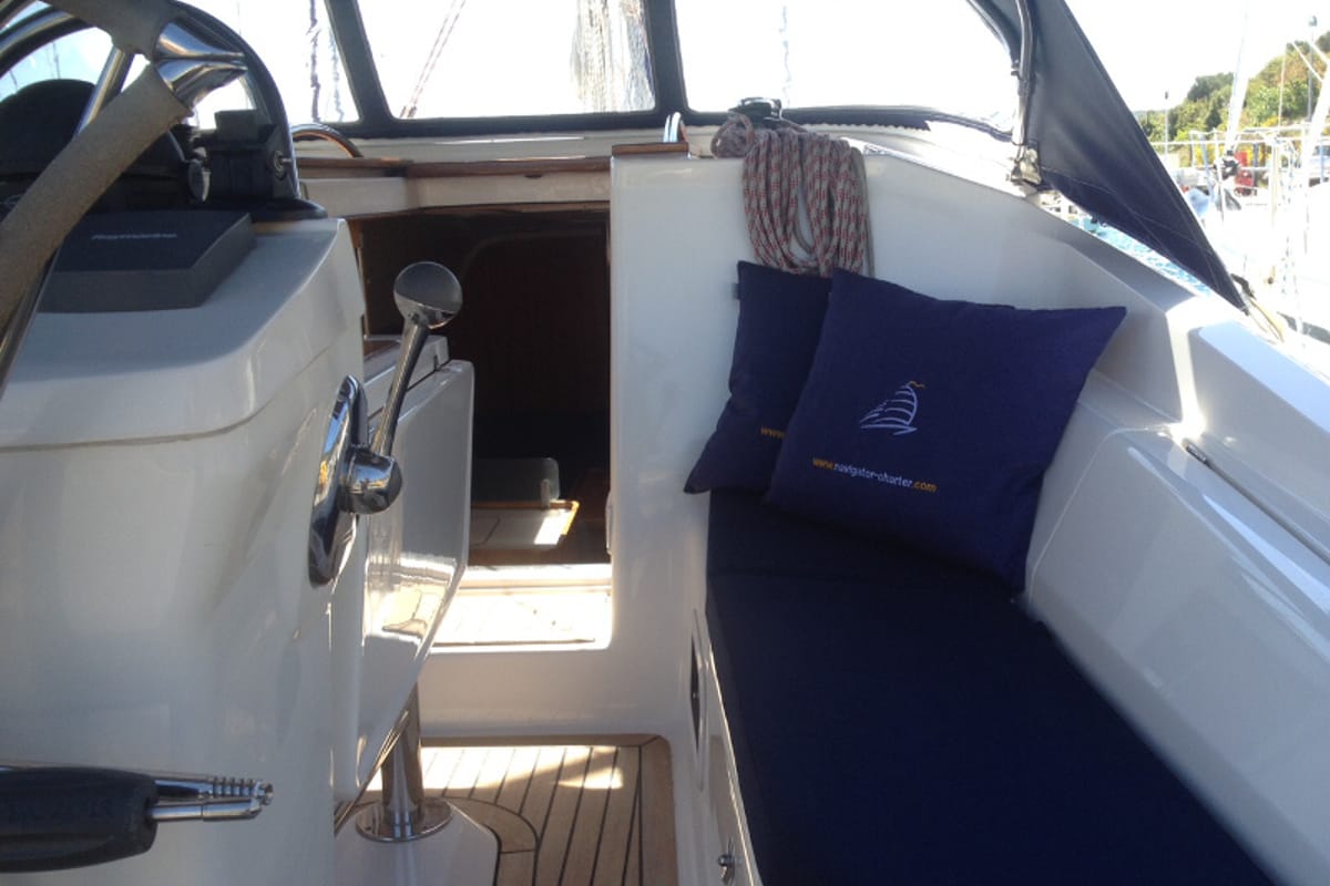 Cockpit of Sea Bird, a Elan Impression 344 sailboat at Primošten, Croatia