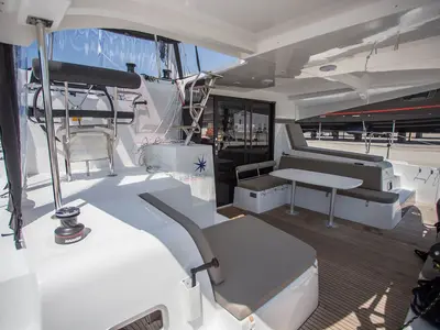 Deck of Angela V , a Lagoon 42 catamaran at Seget Donji, Croatia