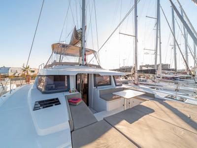 Deck of Rafaela, a Bali 4.6 catamaran at Preveza, Greece