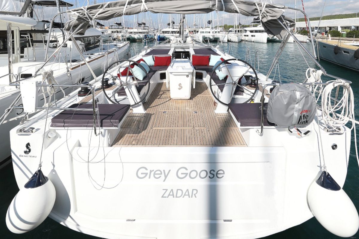 Cockpit of Grey Goose, a Beneteau Oceanis 51.1 sailboat at Općina Sukošan, Croatia
