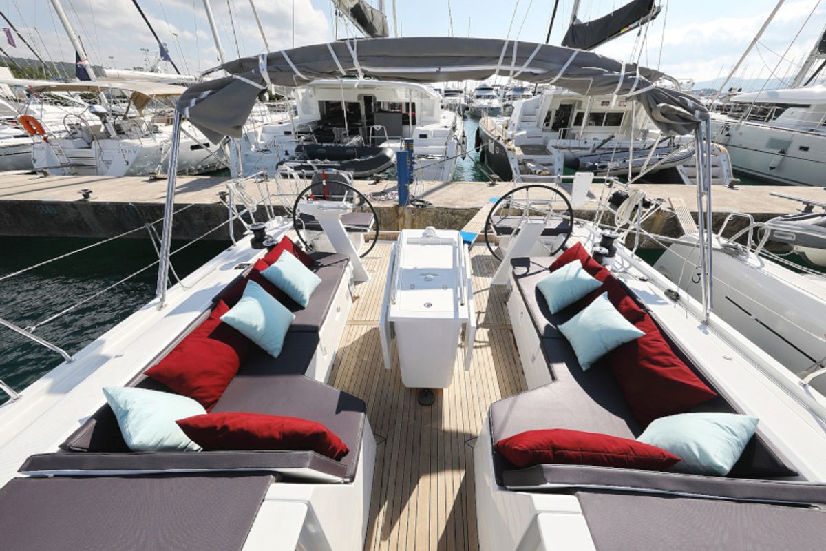 Cockpit of Grey Goose, a Beneteau Oceanis 51.1 sailboat at Općina Sukošan, Croatia