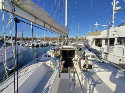 Deck of Bag Dir 3, a RM Yachts RM 1070 sailboat at Saint-Cast-le-Guildo, France