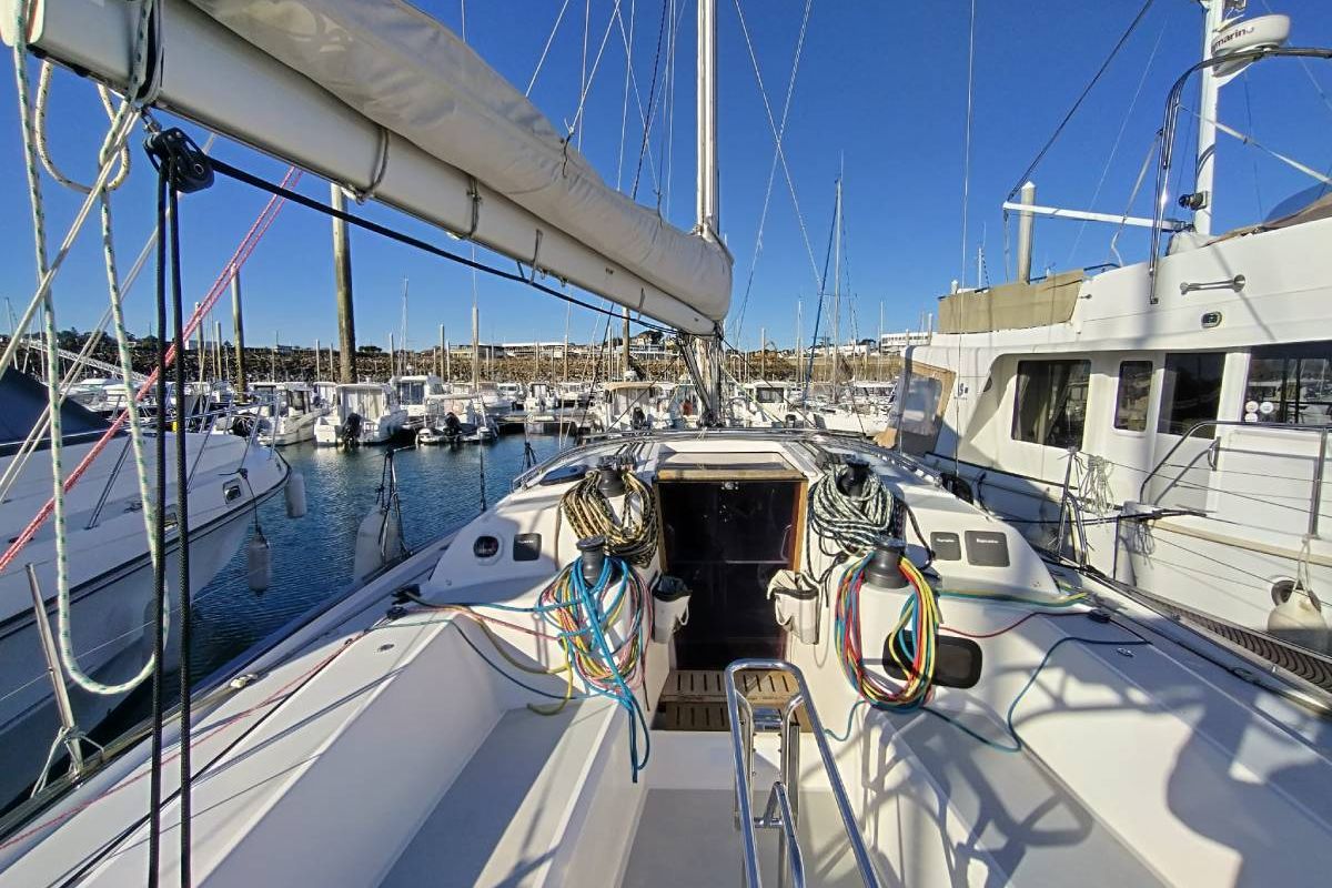 Deck of Bag Dir 3, a RM Yachts RM 1070 sailboat at Saint-Cast-le-Guildo, France