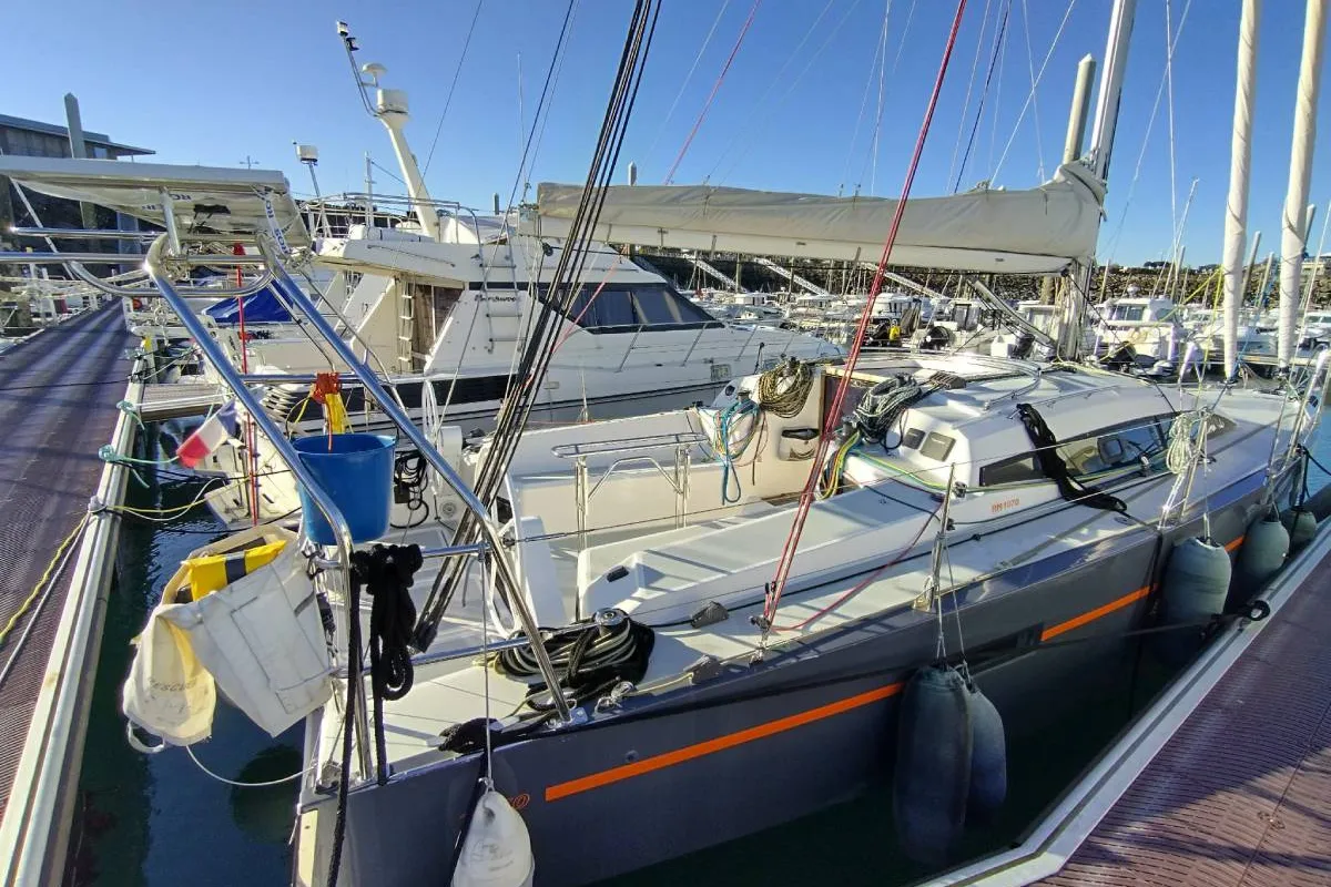 Exterior view of Bag Dir 3, a RM Yachts RM 1070 sailboat at Saint-Cast-le-Guildo, France
