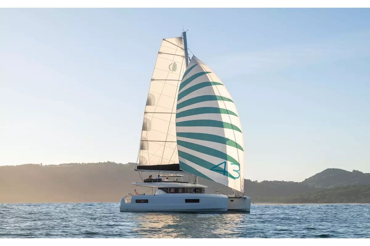 Salon of Nuvola, a Lagoon 43 catamaran at Olbia, Italy