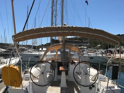 Cockpit of Pippi, a Dufour 335 GL sailboat at Primošten, Croatia