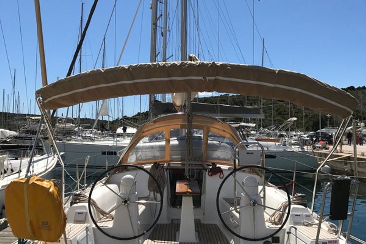 Cockpit of Pippi, a Dufour 335 GL sailboat at Primošten, Croatia