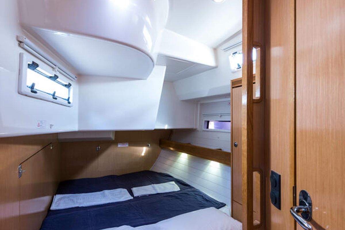 Cabin on Altair, a Bavaria 50 Cruiser sailboat at Svoronata, Greece