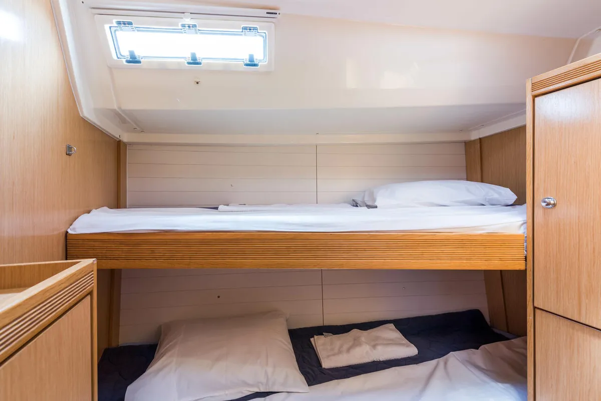 Cabin on Altair, a Bavaria 50 Cruiser sailboat at Svoronata, Greece