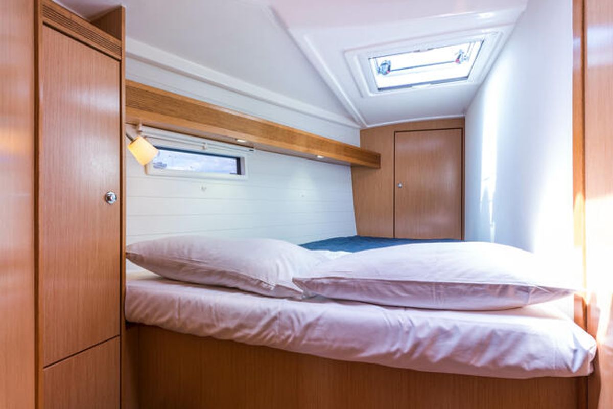 Cabin on Altair, a Bavaria 50 Cruiser sailboat at Svoronata, Greece