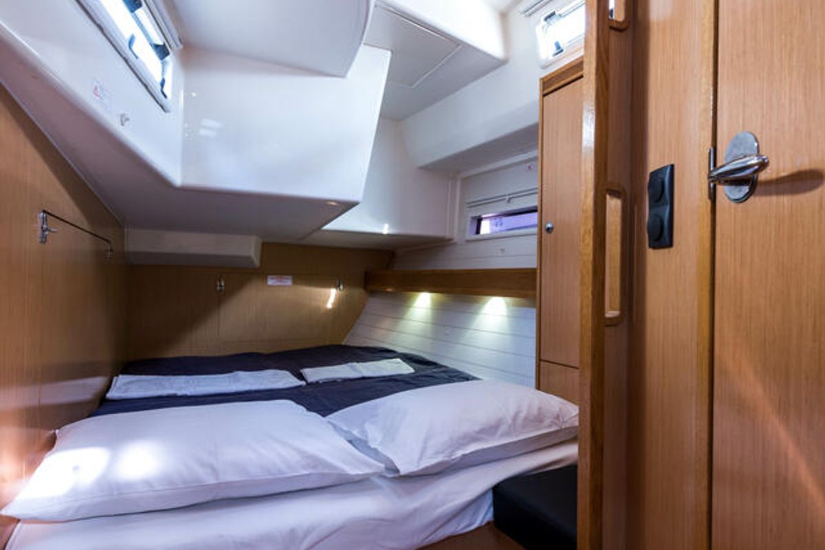 Cabin on Altair, a Bavaria 50 Cruiser sailboat at Svoronata, Greece