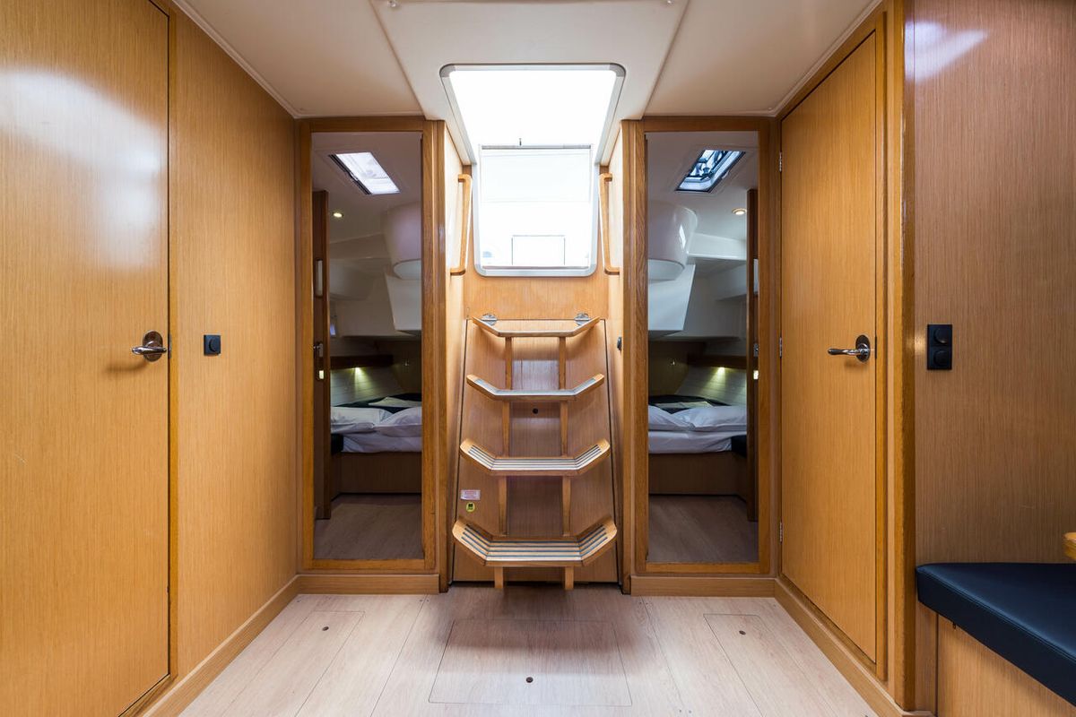 Salon of Altair, a Bavaria 50 Cruiser sailboat at Svoronata, Greece