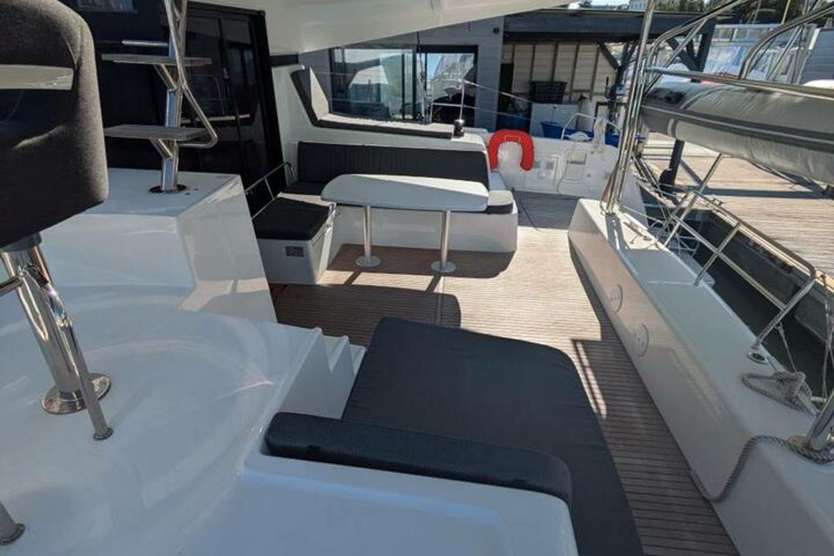 Deck of Petit Terre, a Lagoon 42 catamaran at Pointe-à-Pitre, France