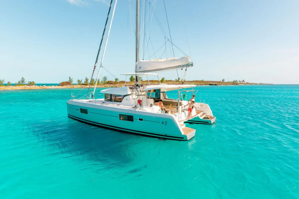 Exterior view of Petit Terre, a Lagoon 42 catamaran at Pointe-à-Pitre, France