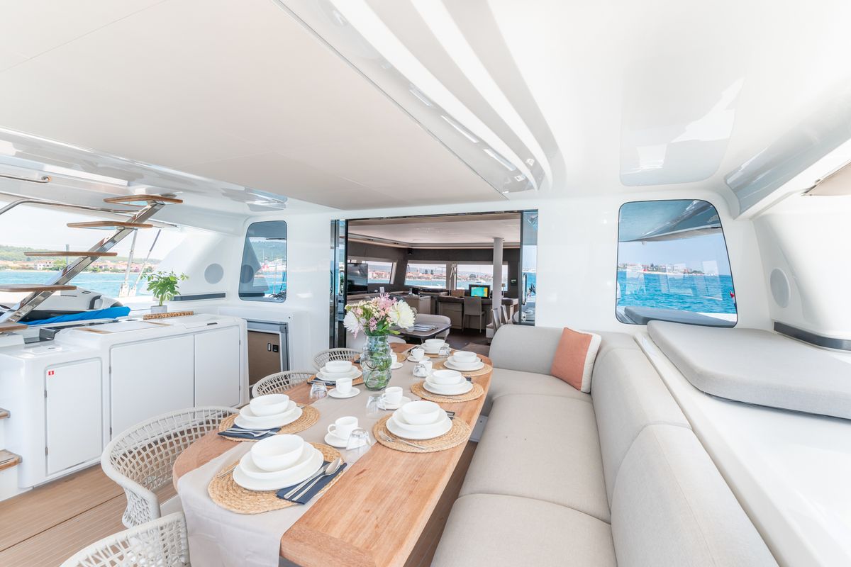 Deck of Seaductive Orca, a Lagoon Sixty 5 catamaran at Split, Croatia