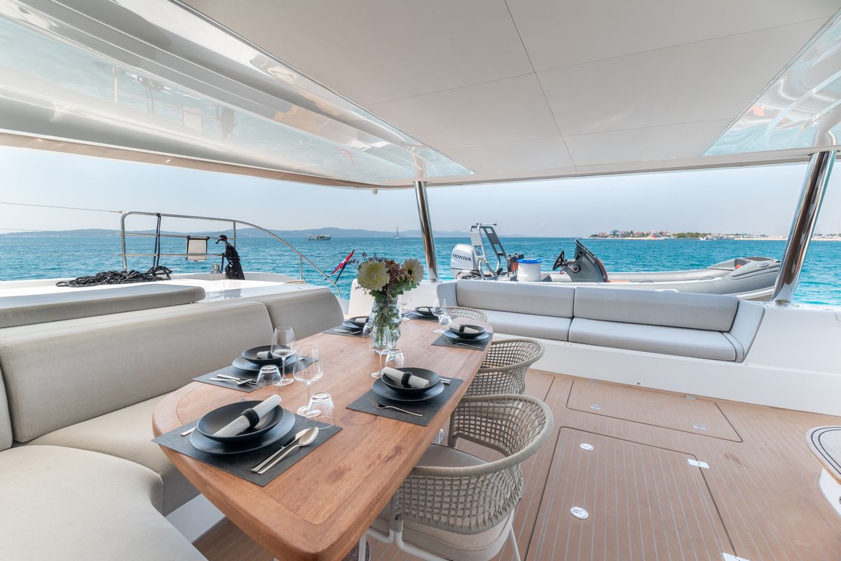 Deck of Seaductive Orca, a Lagoon Sixty 5 catamaran at Split, Croatia