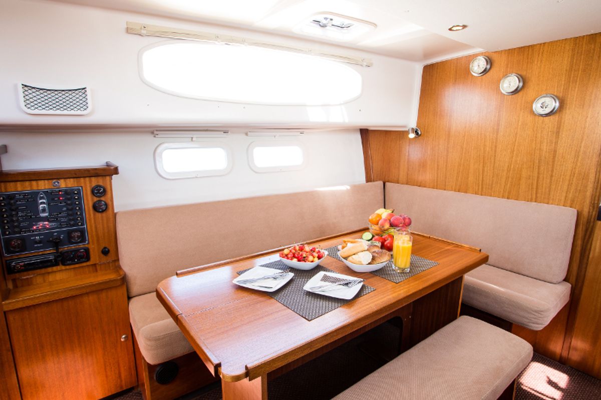 Salon of Nautika 1000 VIP, a Delphia Yachts Nautika 1000 motorboat at Wilkasy, Poland