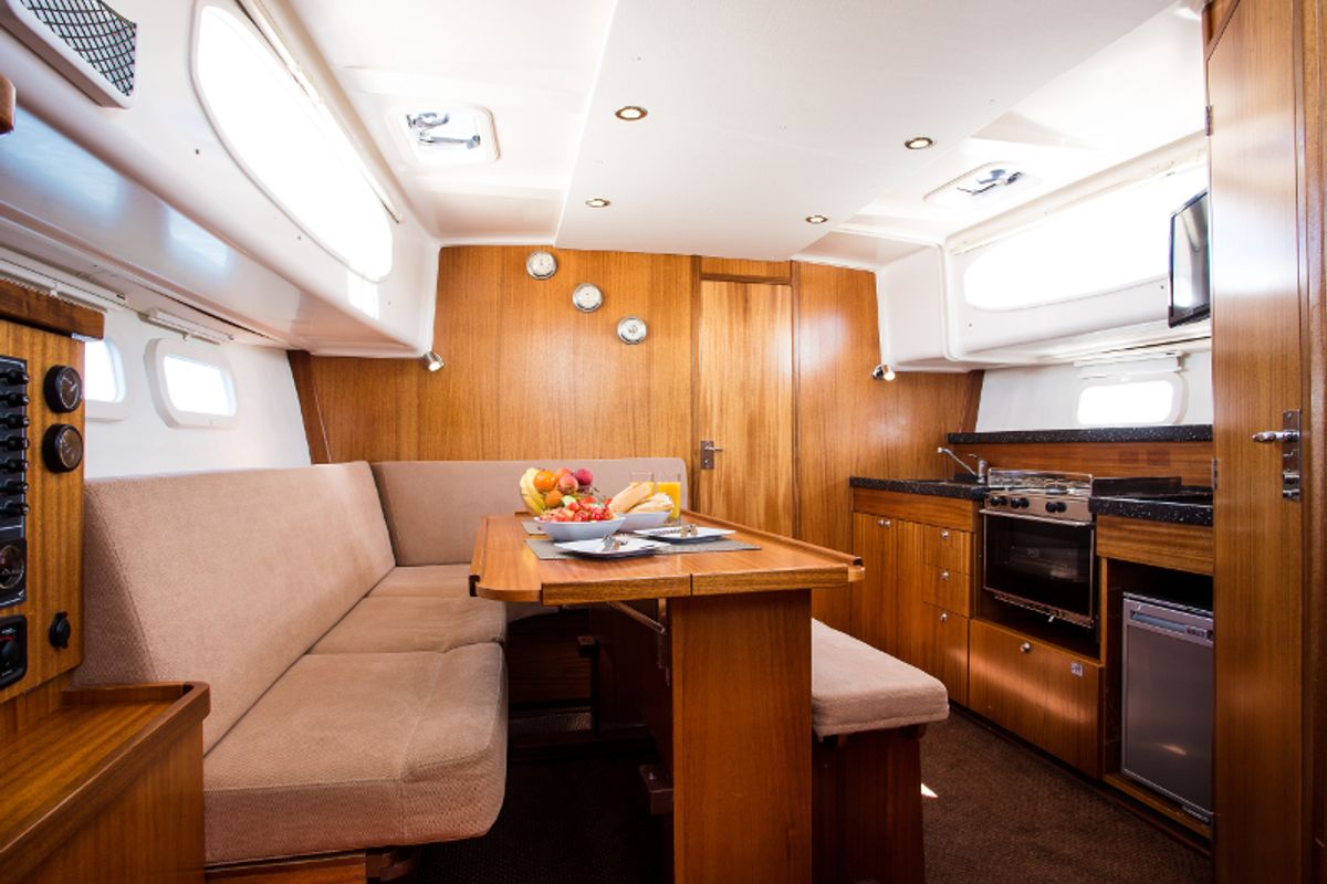 Galley of Nautika 1000 VIP, a Delphia Yachts Nautika 1000 motorboat at Wilkasy, Poland