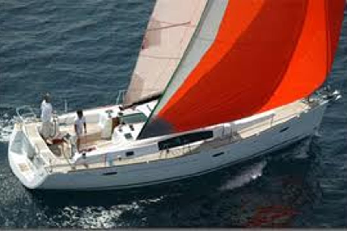 Exterior view of Alcor, a Beneteau Oceanis 43 sailboat at Cagliari, Italy