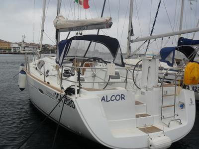 Exterior view of Alcor, a Beneteau Oceanis 43 sailboat at Cagliari, Italy